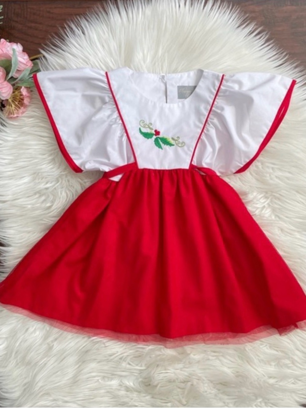 Eleanor Rose Girls Red and White flutter sleeve Christmas Holiday Dress 8/10